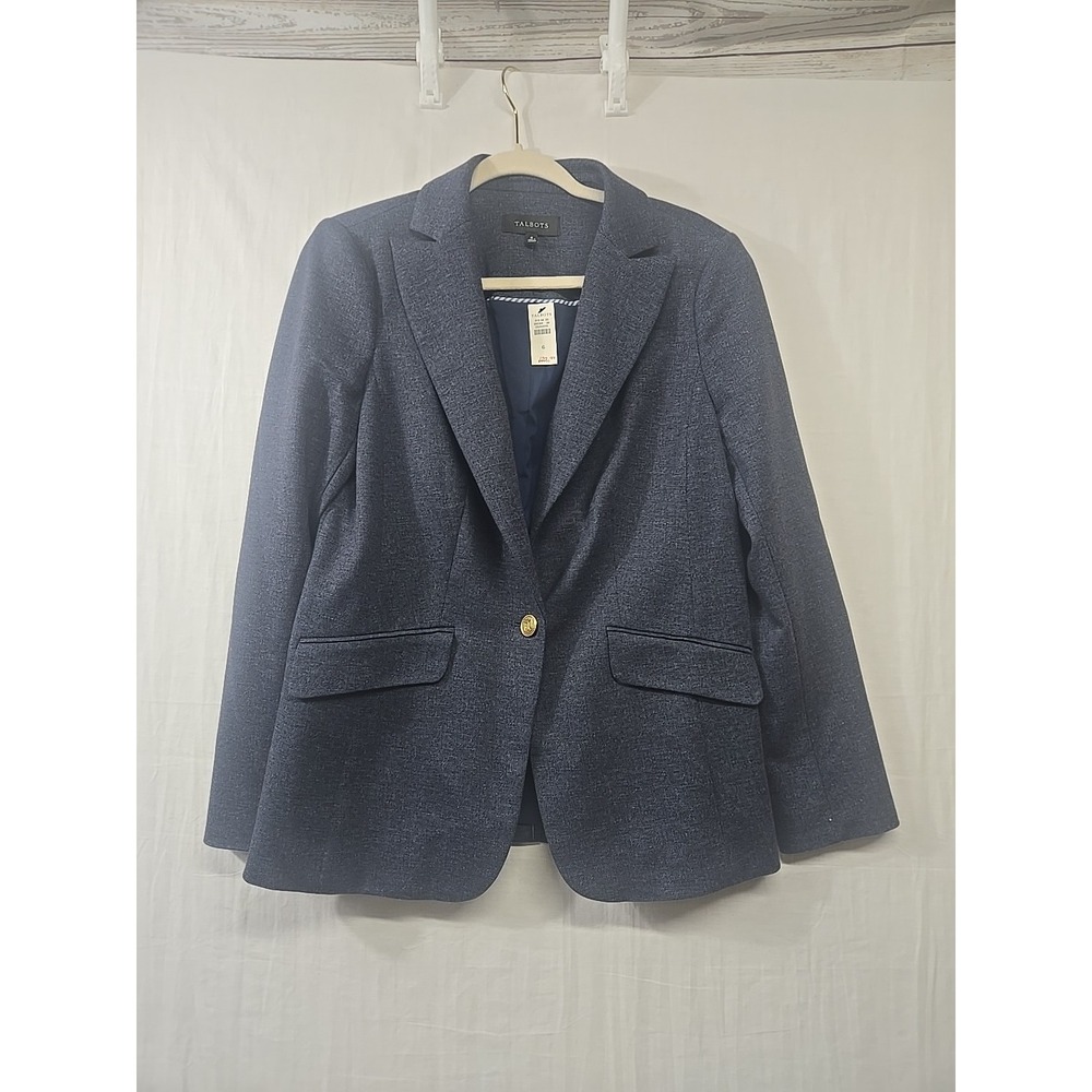 NWT Talbots‎ Womens Blazer Jacket 6 Blue 1 Gold Button Front Preppy Equestrian